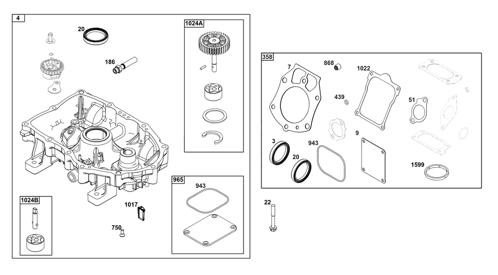 Crankcase Cover/Sump Group Diagram and Parts List for 61A777-0100-J1 400000 - 699999 Briggs and Stratton Engine